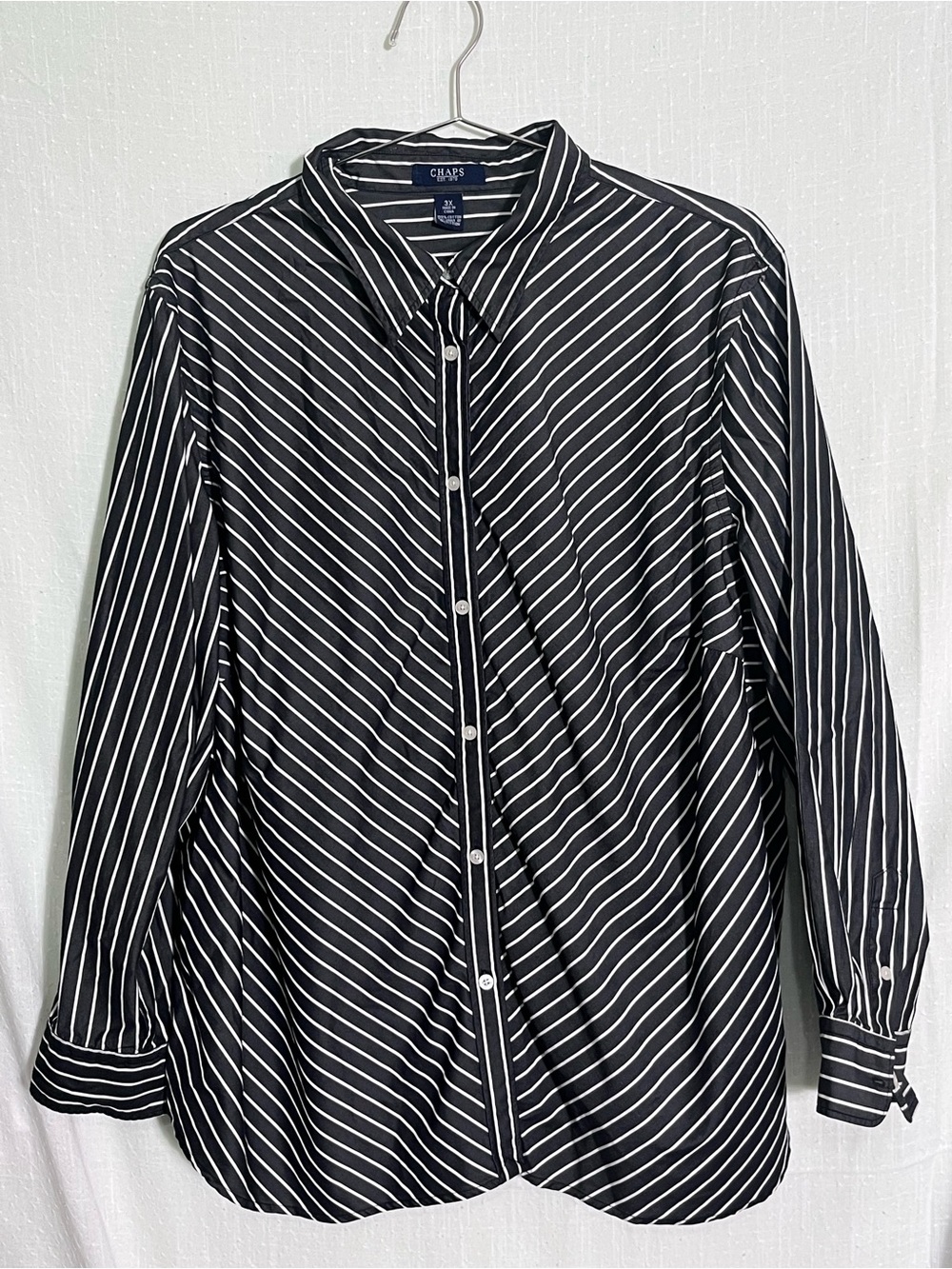 CHAPS 3X Black White Striped Cotton Button Down Shirt